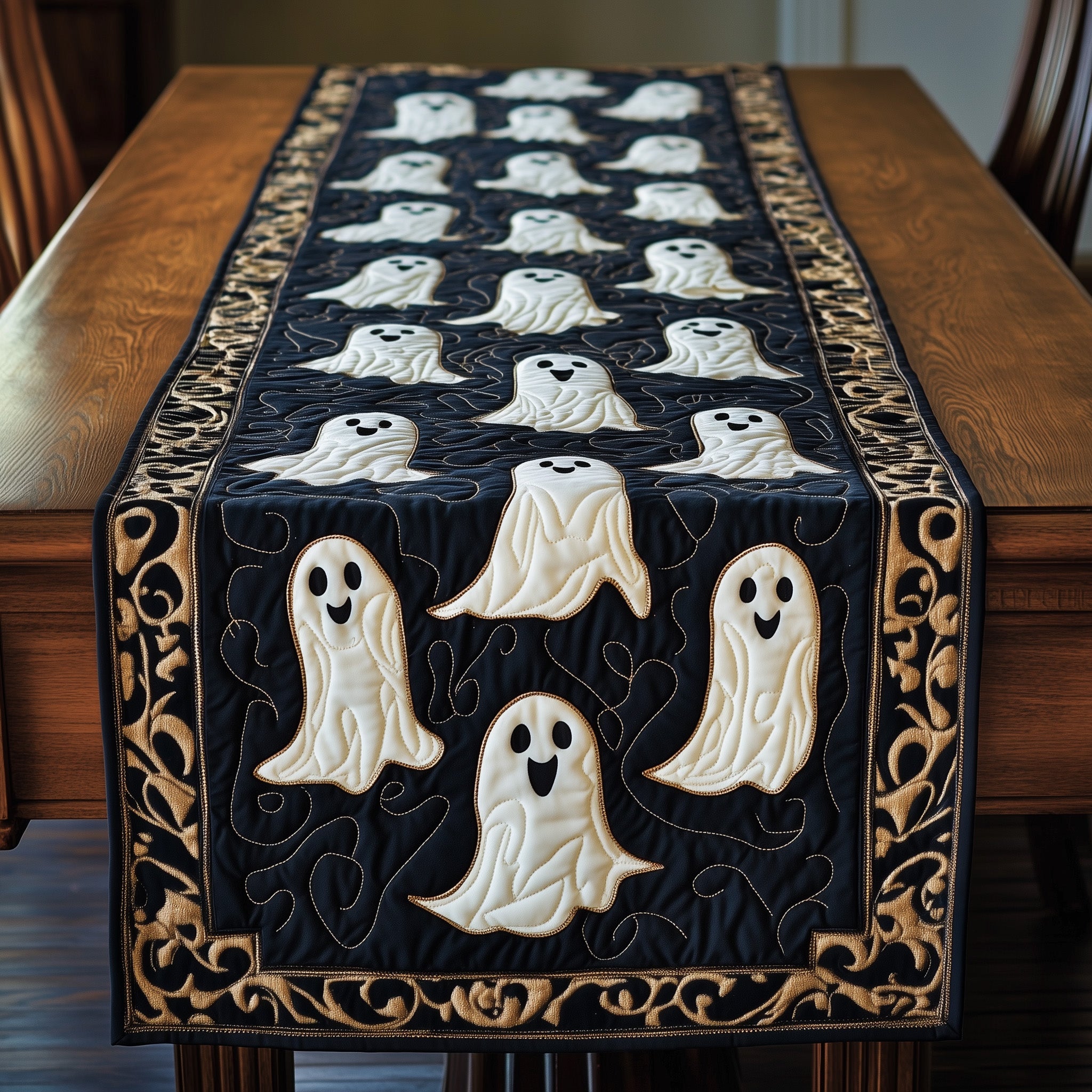 Ghostly Gathering Quilted Table Runner Holiday Party Table Runner