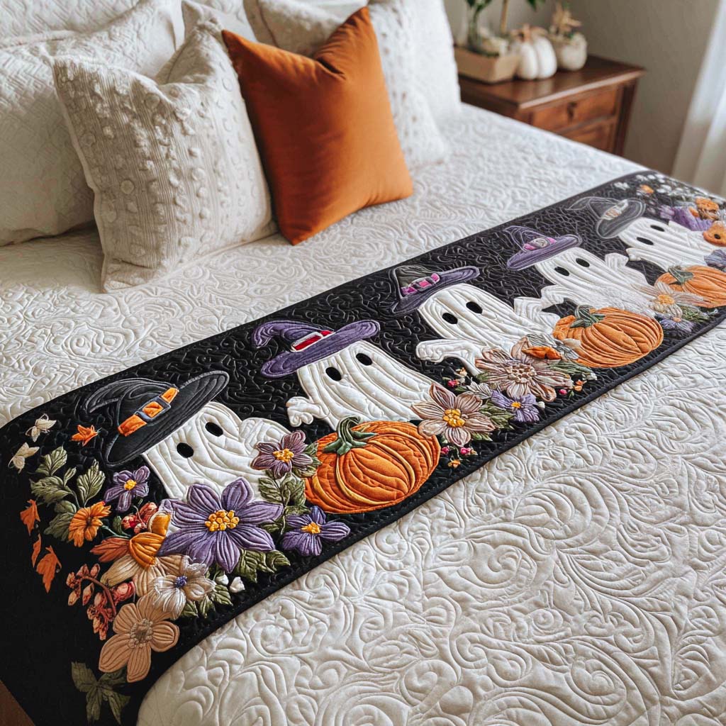 Ghostly Glow Quilted Bed Runner Bed Decorations Halloween Gift Ideas For Adults