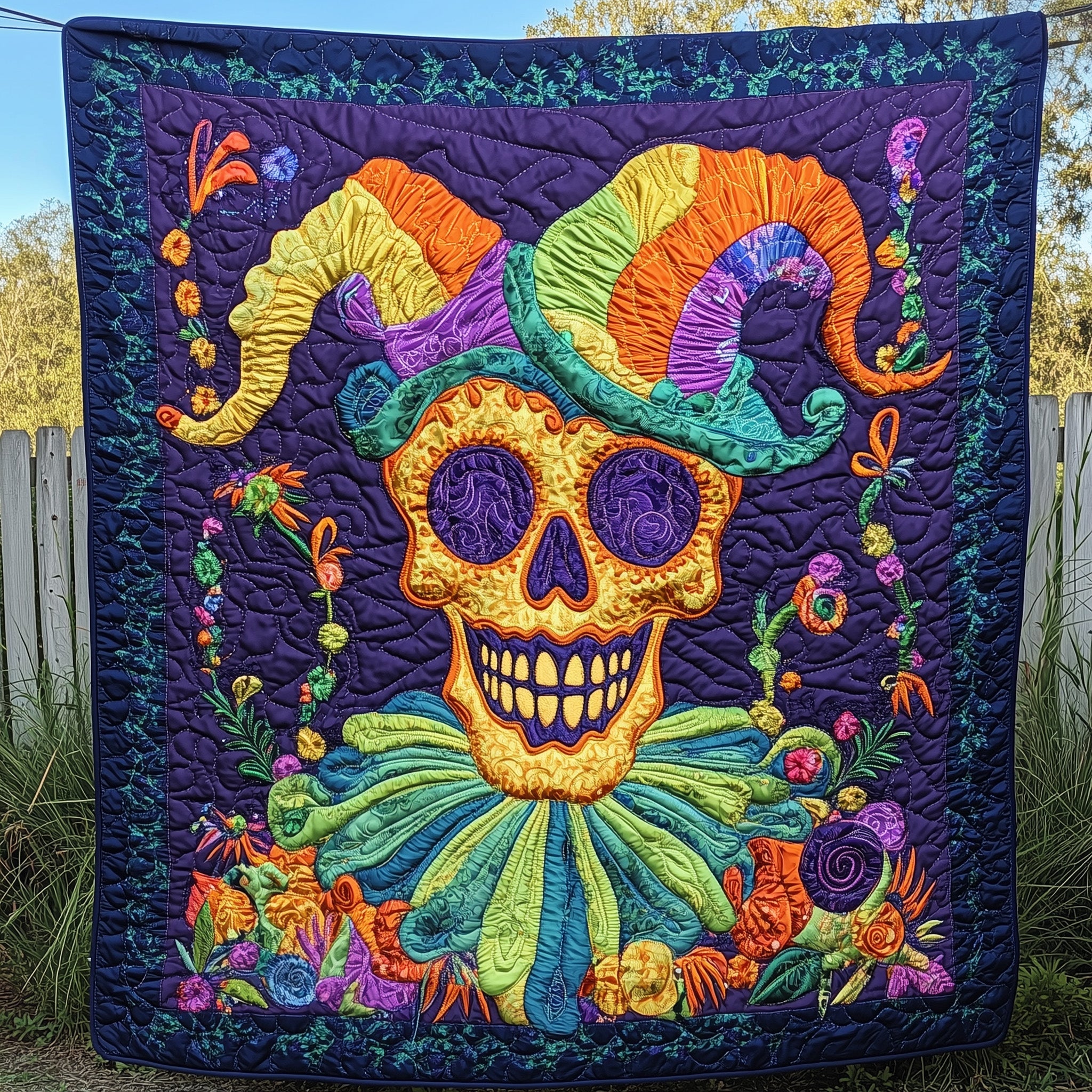 Ghostly Jester Quilted Blanket Sofa Throw BlanketMardi Gras Gifts For Him