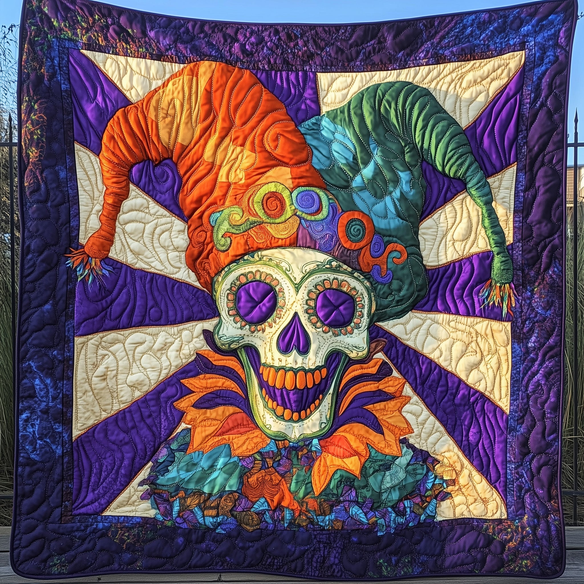 Ghostly Jester Quilted Blanket Sofa Throw BlanketMardi Gras Gifts For Women