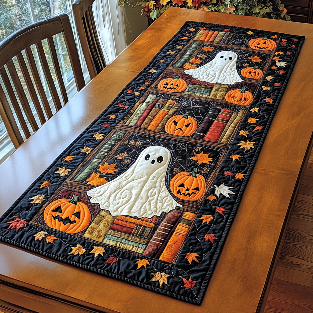 Ghostly Leaves Quilted Table Runner Spooky Runners Cute Halloween Table Decorations