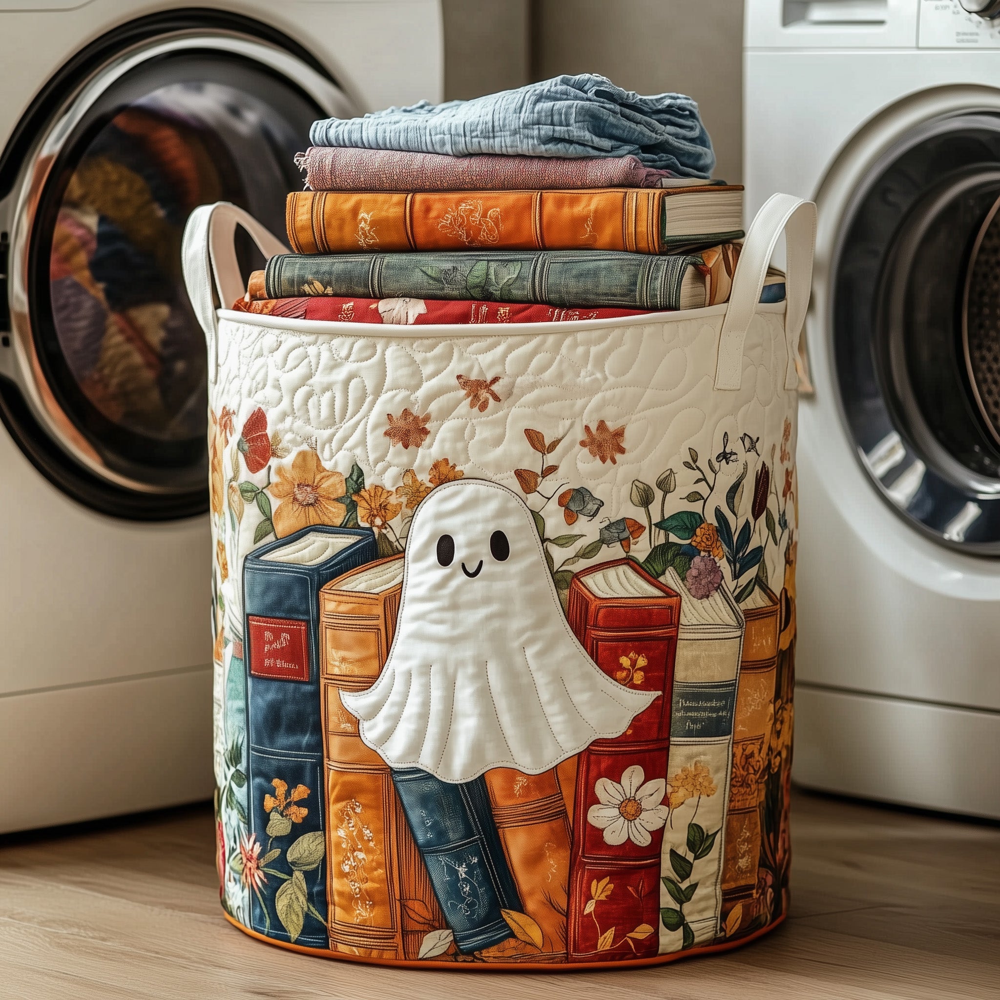 Ghostly Library Quilted Laundry Basket Gifts For Halloween Lovers