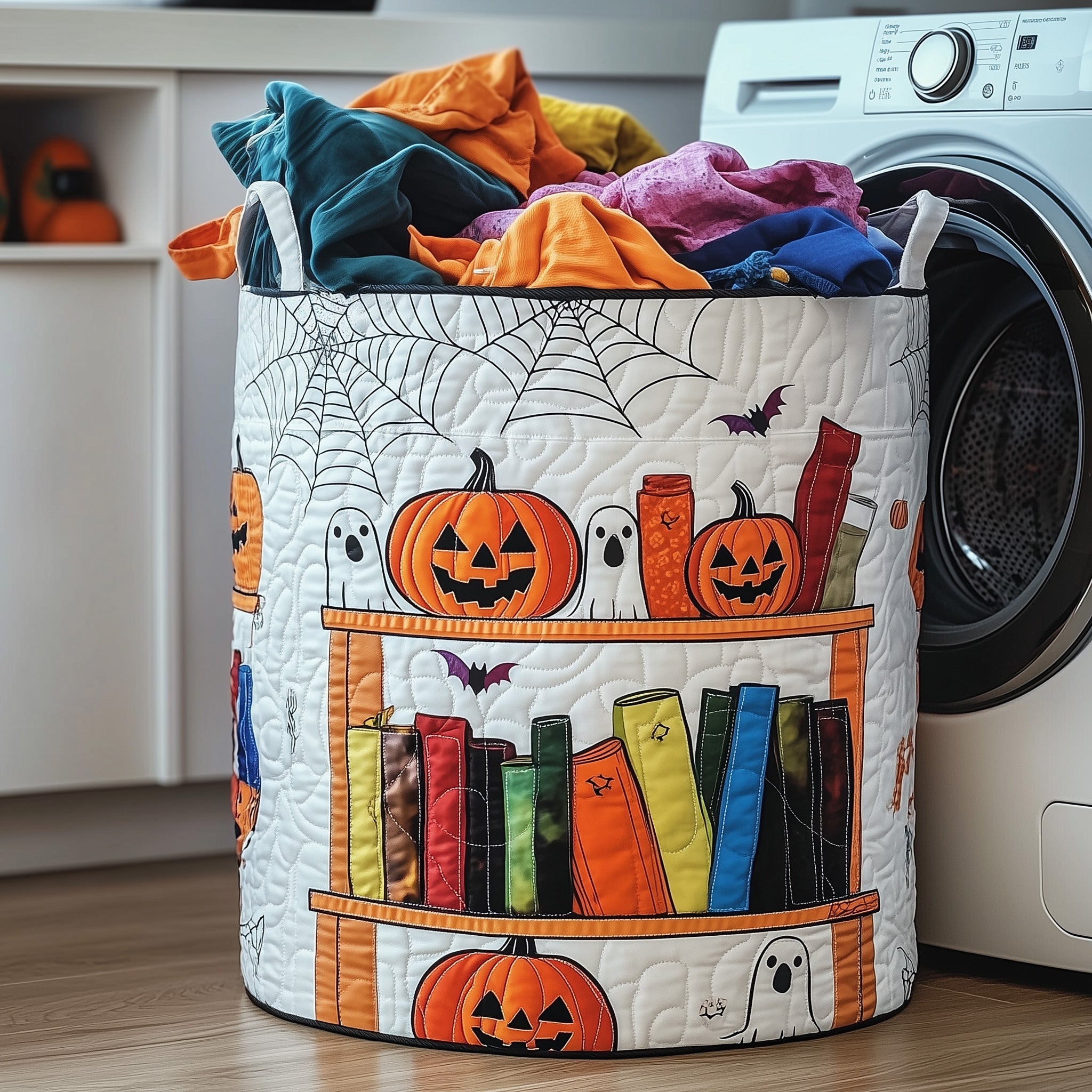 Ghostly Library Quilted Laundry Basket Halloween Gifts For Girlfriend