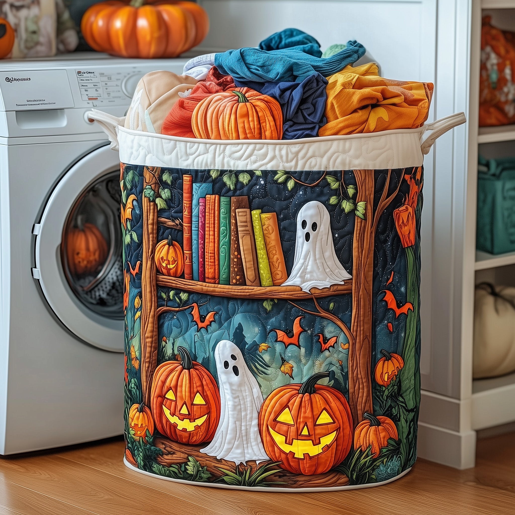 Ghostly Library Quilted Laundry Basket Halloween Wedding Gifts
