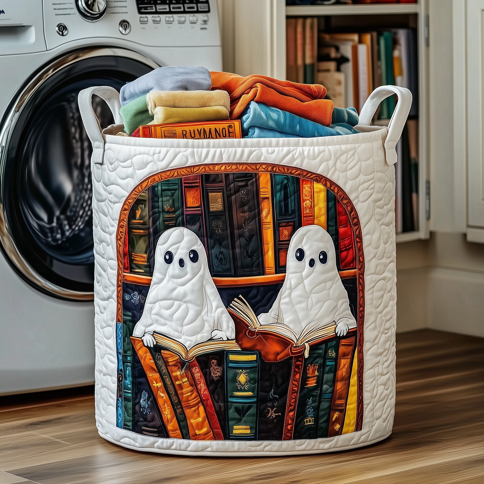Ghostly Library Quilted Laundry Basket Spooky Gifts For Her