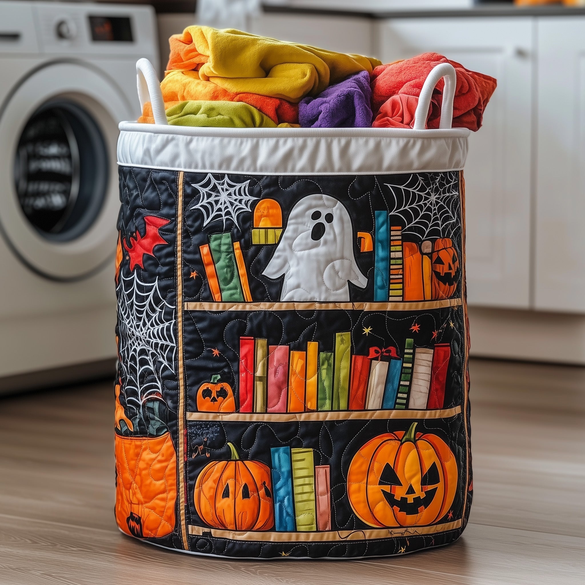 Ghostly Library Quilted Laundry Basket Unique Halloween Gifts