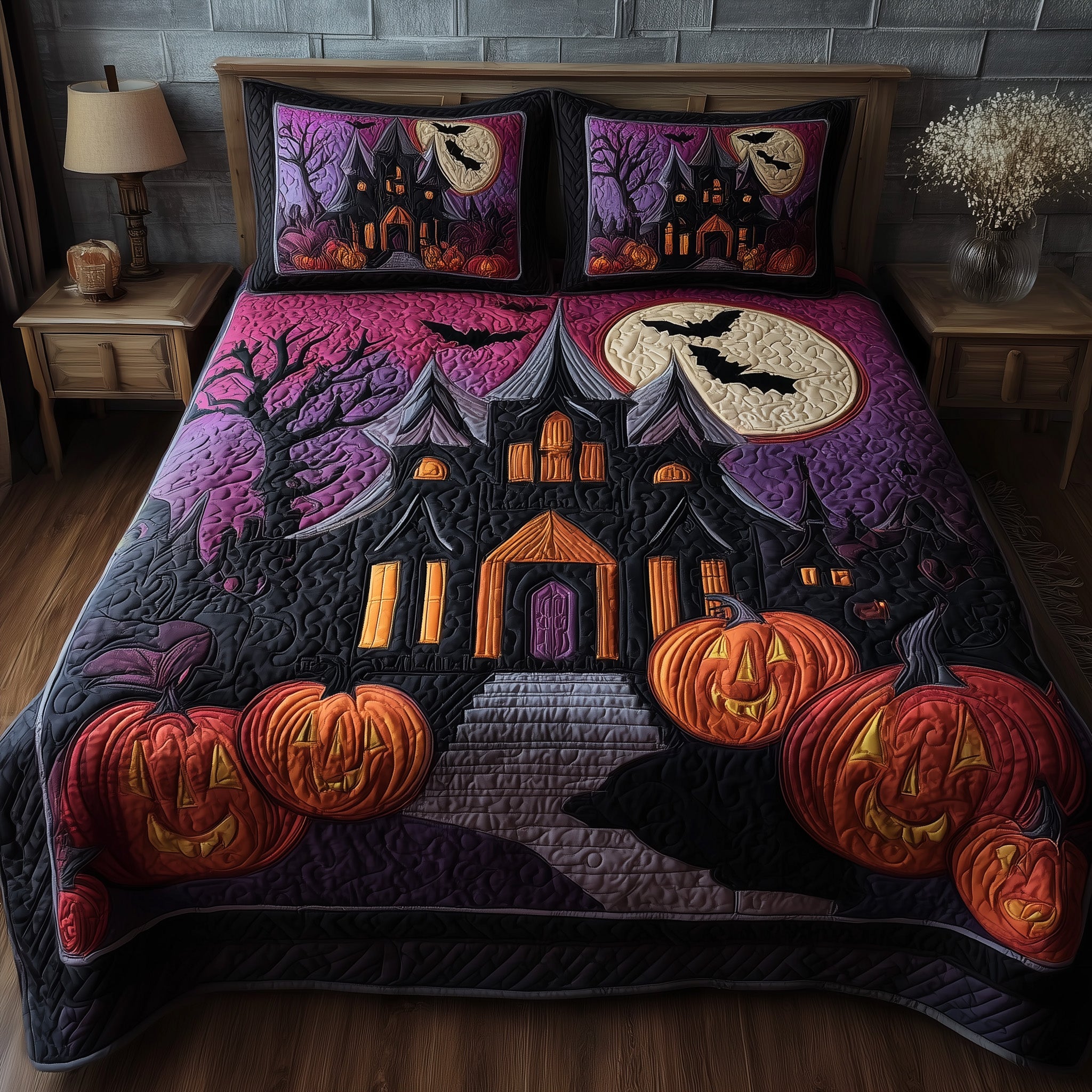 Ghostly Nights Quilted Bedding Set Durable And Long-lasting