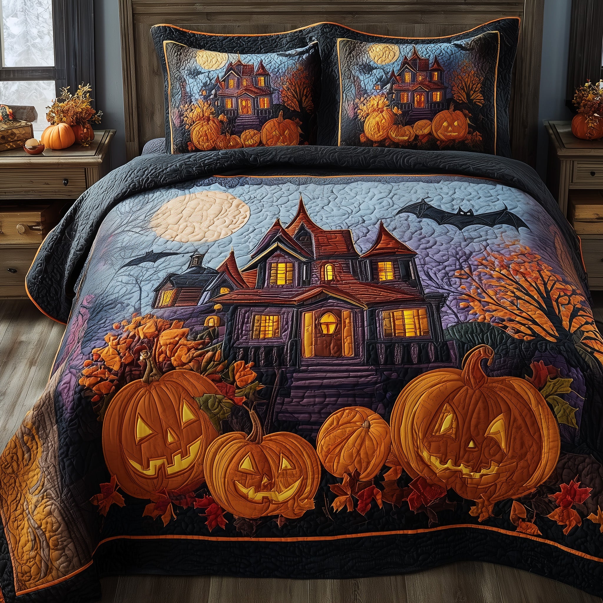 Ghostly Nights Quilted Bedding Set Lightweight
