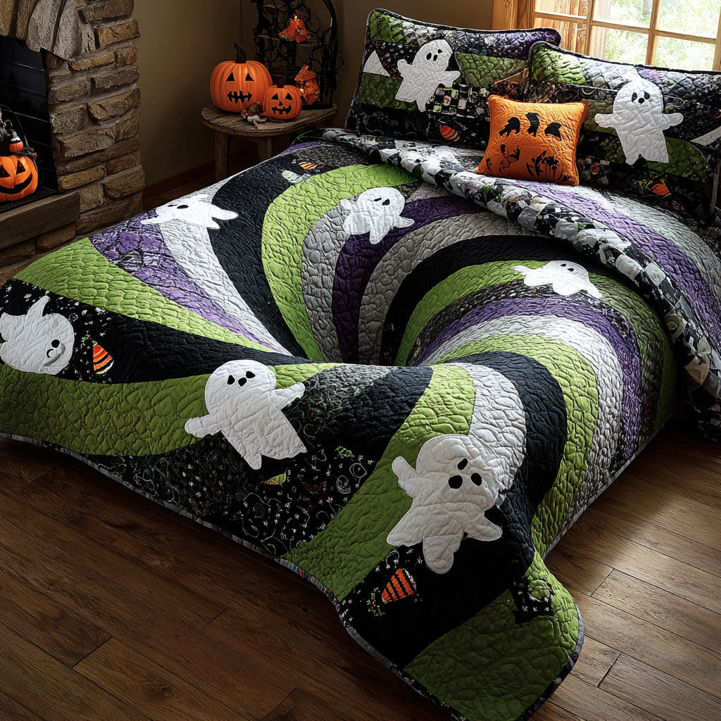 Ghostly Vortex Quilted Bedding Set Halloween Bed Sheets Unique Present For Family