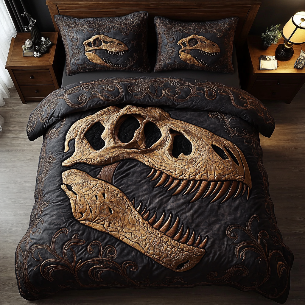 Giant Fossil Quilted Bedding Set Bedroom Decor Dinosaur Christmas Gifts
