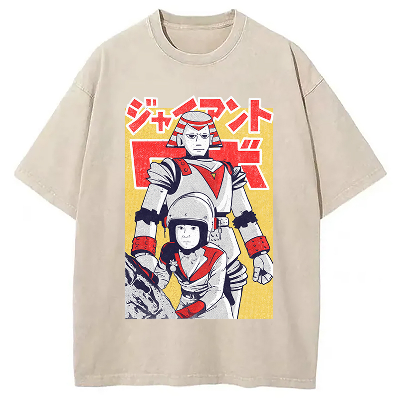 Giant Robot Washed T-Shirt Soft Cotton Daily Wear Tee Gifts For Besties