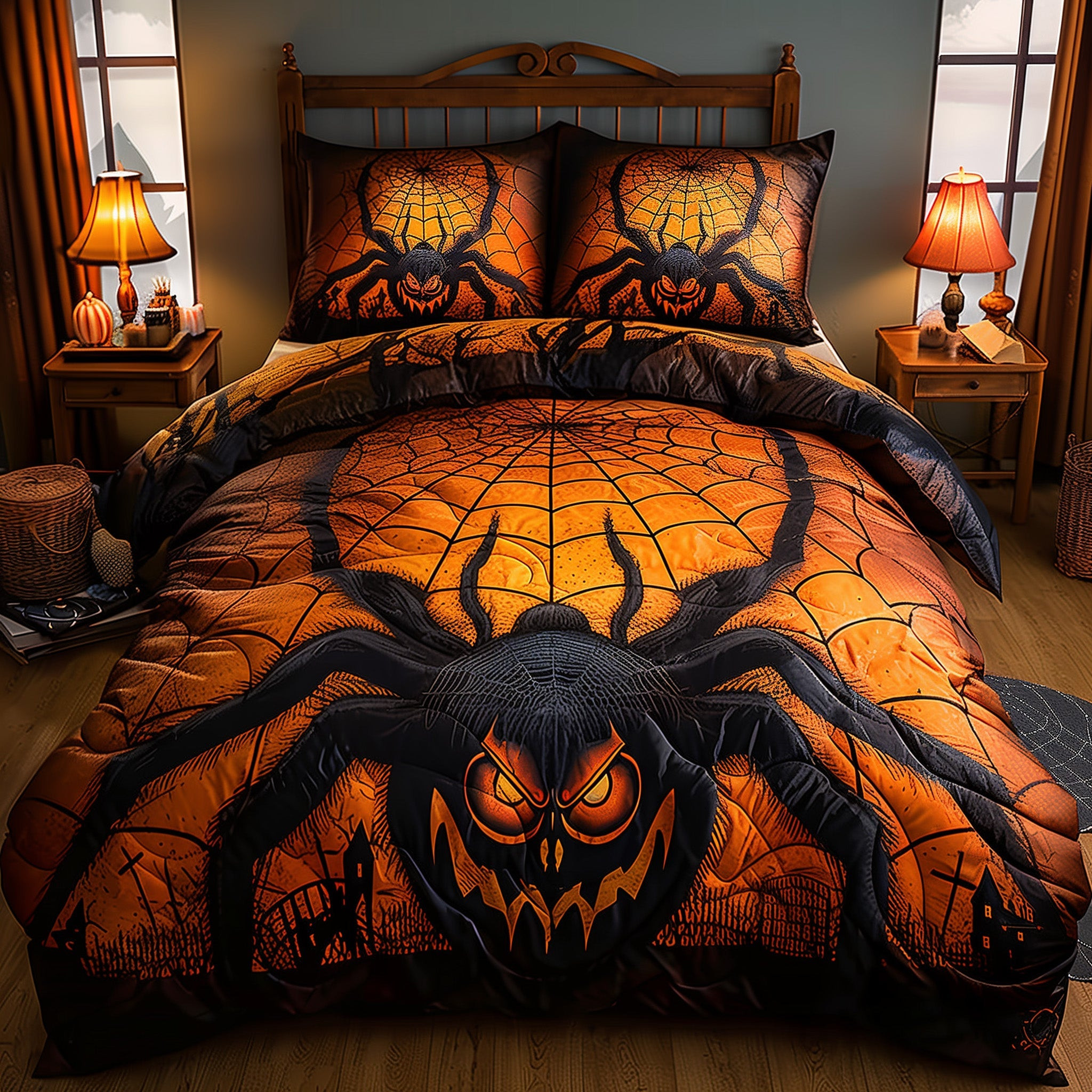 Giant Spider Bedding Set Spooky Halloween Night Best Halloween Bedding Presents