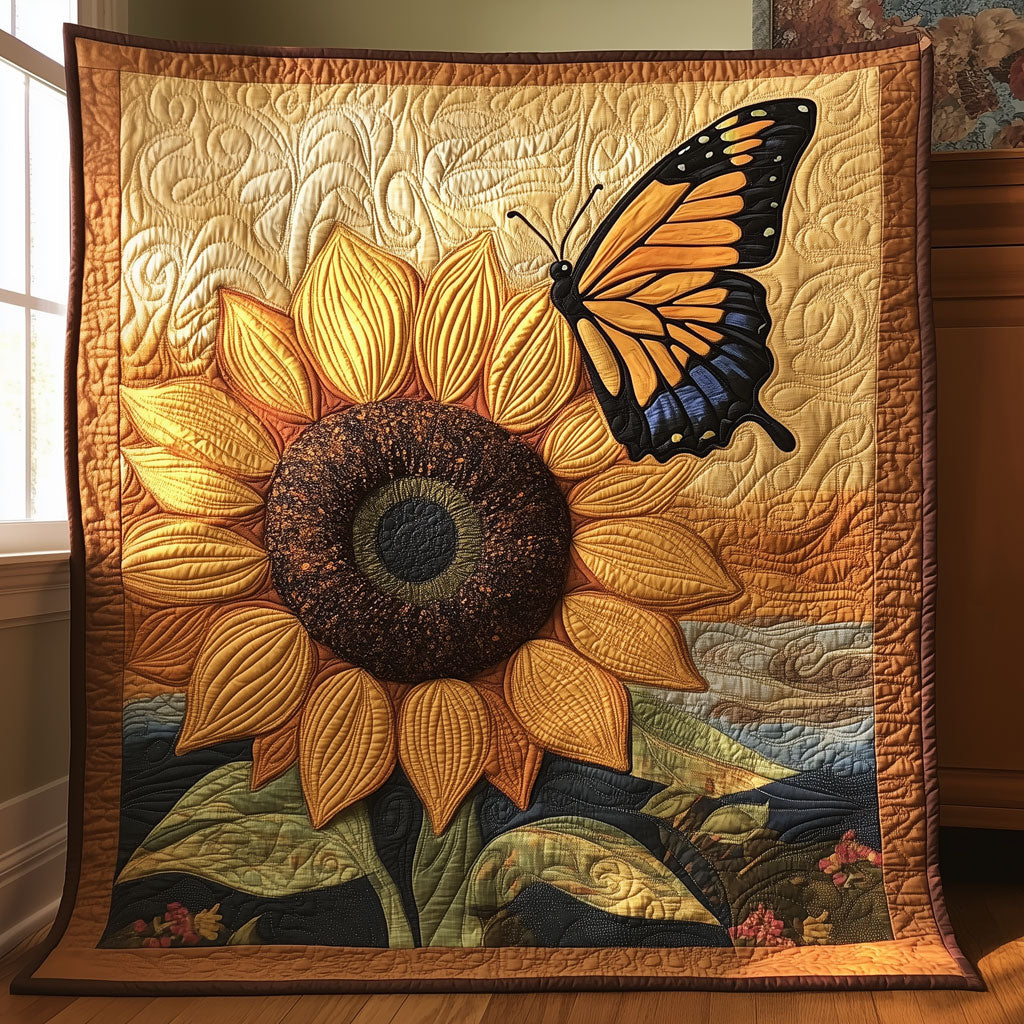 Giant Sunflower Monarch Quilt Trendy Quilt Blanket for Modern Home Interiors