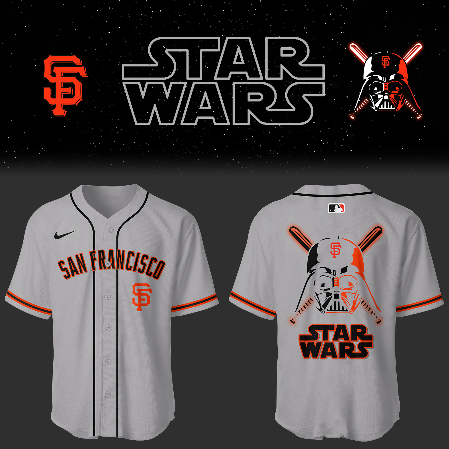 Giants Baseball 2025 Giants X Stars Wars Grey Jersey Baseball Father's Day Gifts