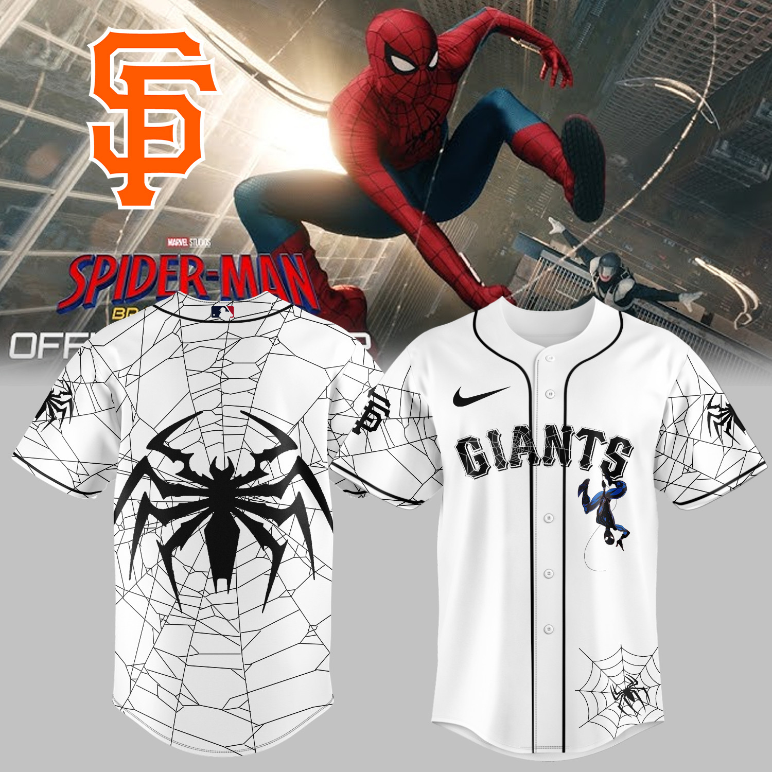 Giants x Spider Man Baseball Jersey 2026 MLB Playoff Clothes Game Day Gear For Him