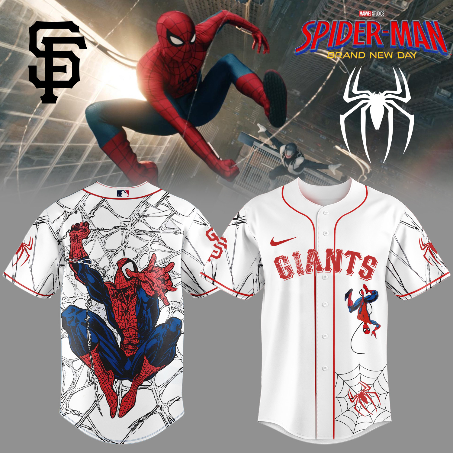 Giants x Spider Man Baseball Jersey 2026 MLB Playoff Clothes Unique Gift For Baseball Lover