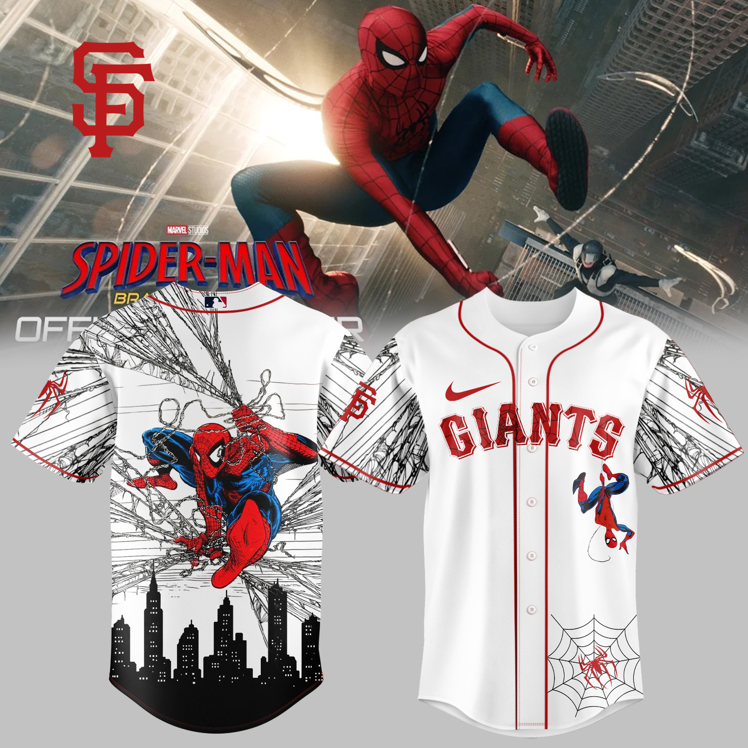 Giants x Spider Man Baseball Jersey 2026 MLB Playoff Merch Birthday Gift For Brother