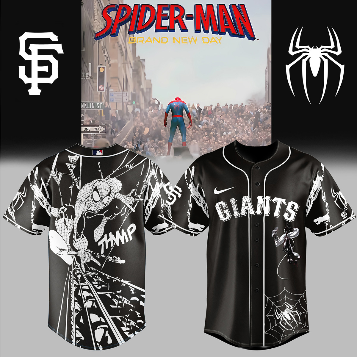 Giants x Spider Man Baseball Jersey 2026 MLB Playoff Merch Cool Gift For Fans