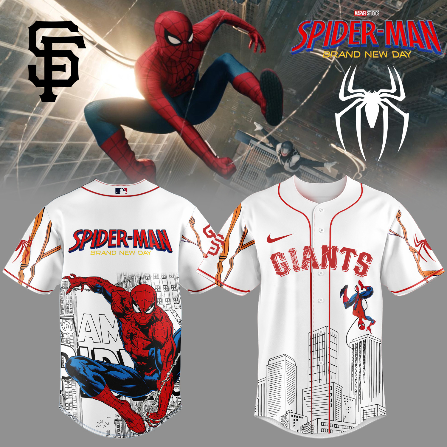 Giants x Spider Man Baseball Jersey 2026 MLB Playoff Merch Good Gift For Baseball Lovers