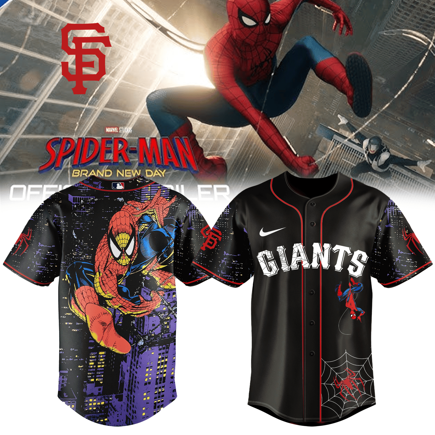 Giants x Spider Man Baseball Jersey Marvel MLB Giants Graphic Tee Best Fan Gear