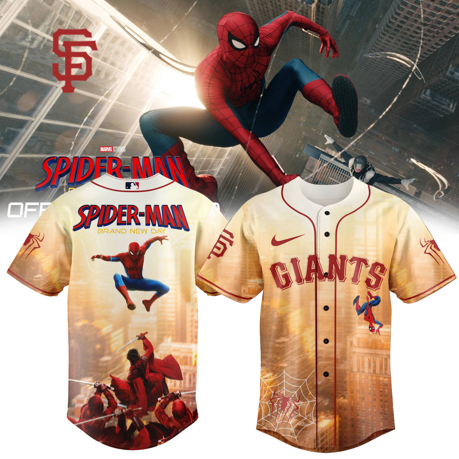Giants x Spider Man Baseball Jersey Marvel MLB Giants Graphic Tee Cool Gift For Him