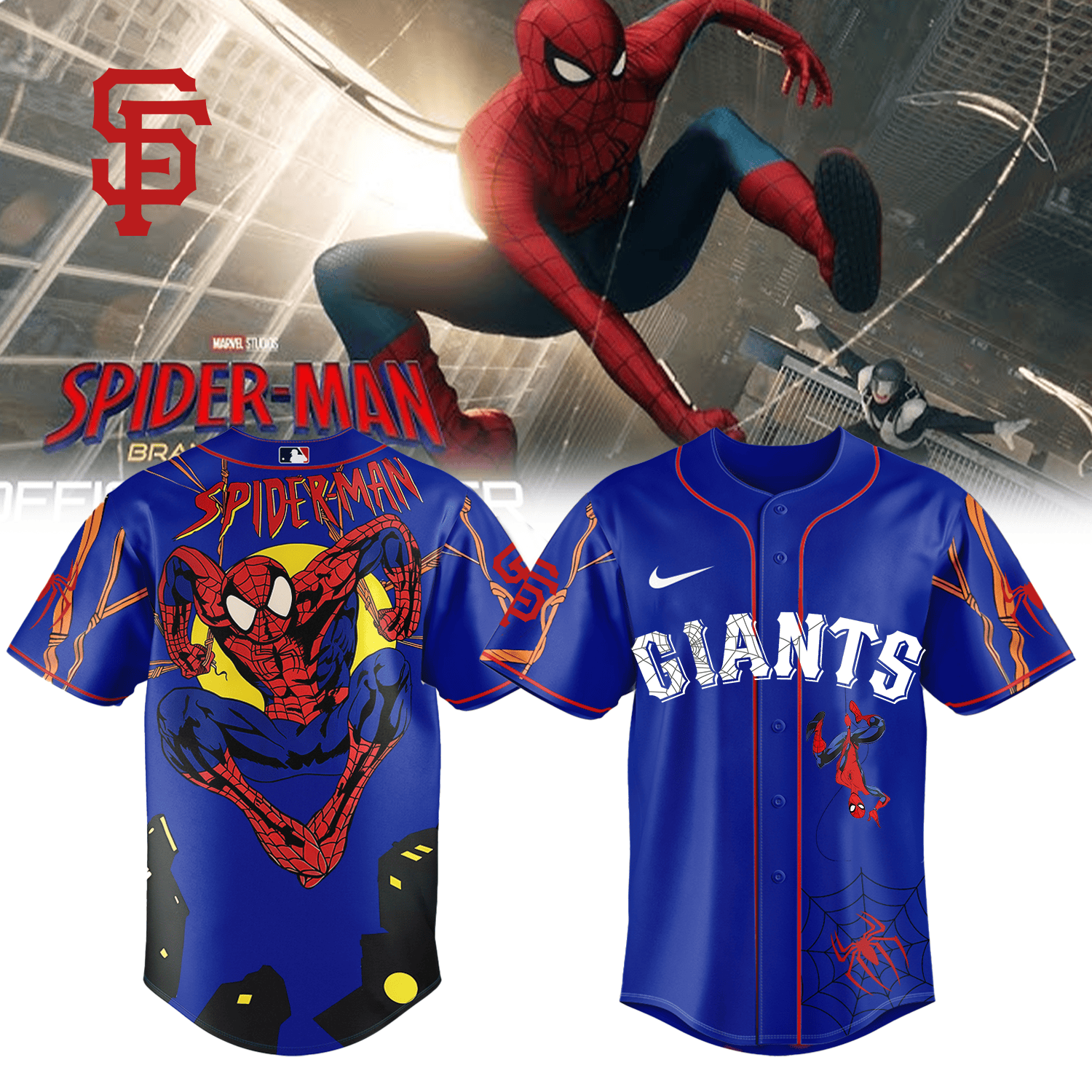 Giants x Spider Man Baseball Jersey Marvel MLB Giants Graphic Tee Unique Gift For Brother
