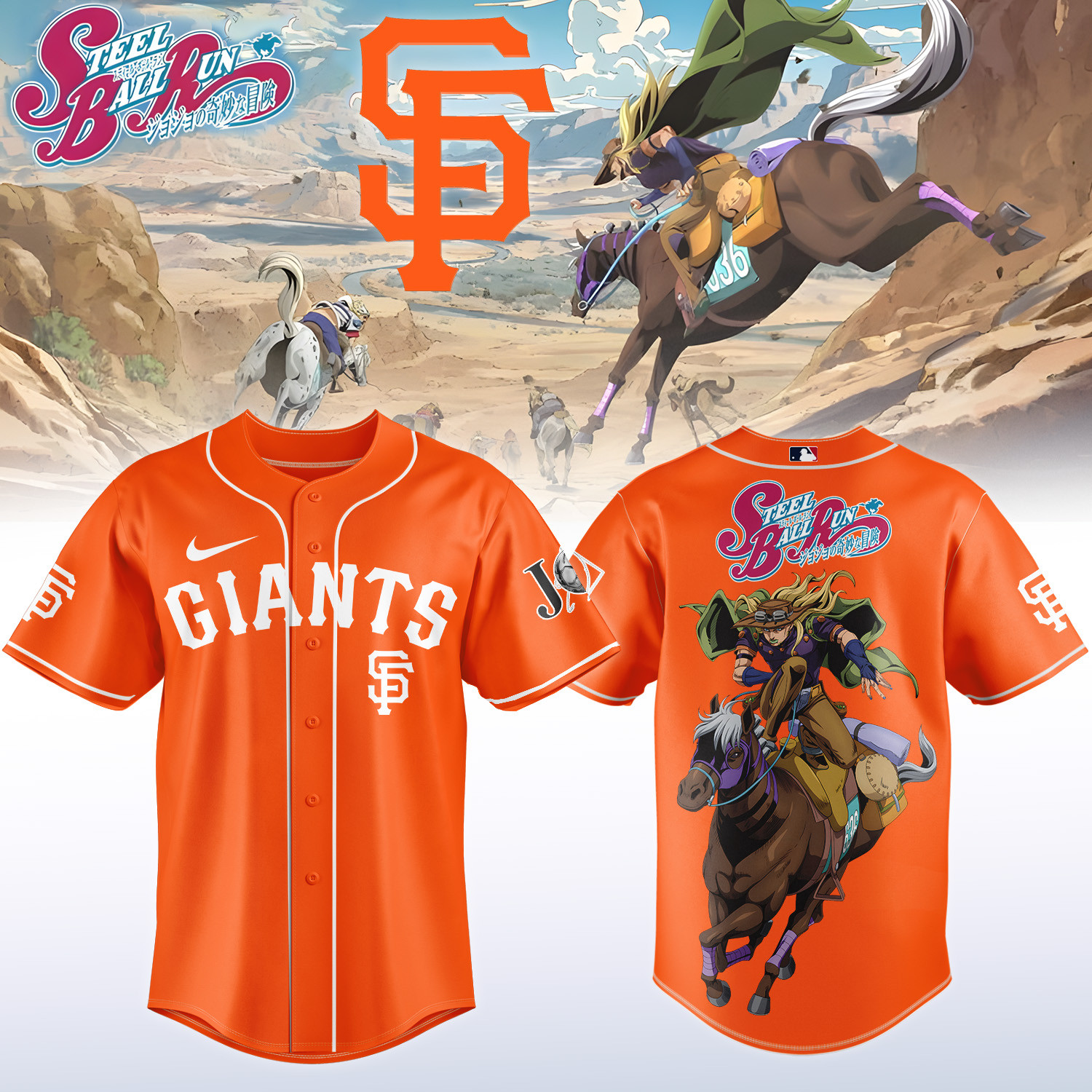 Giants x Steel Ball Run Baseball Jersey Steel Ball Run MLB Playoffs Merch Unique Gift For Boyfriend