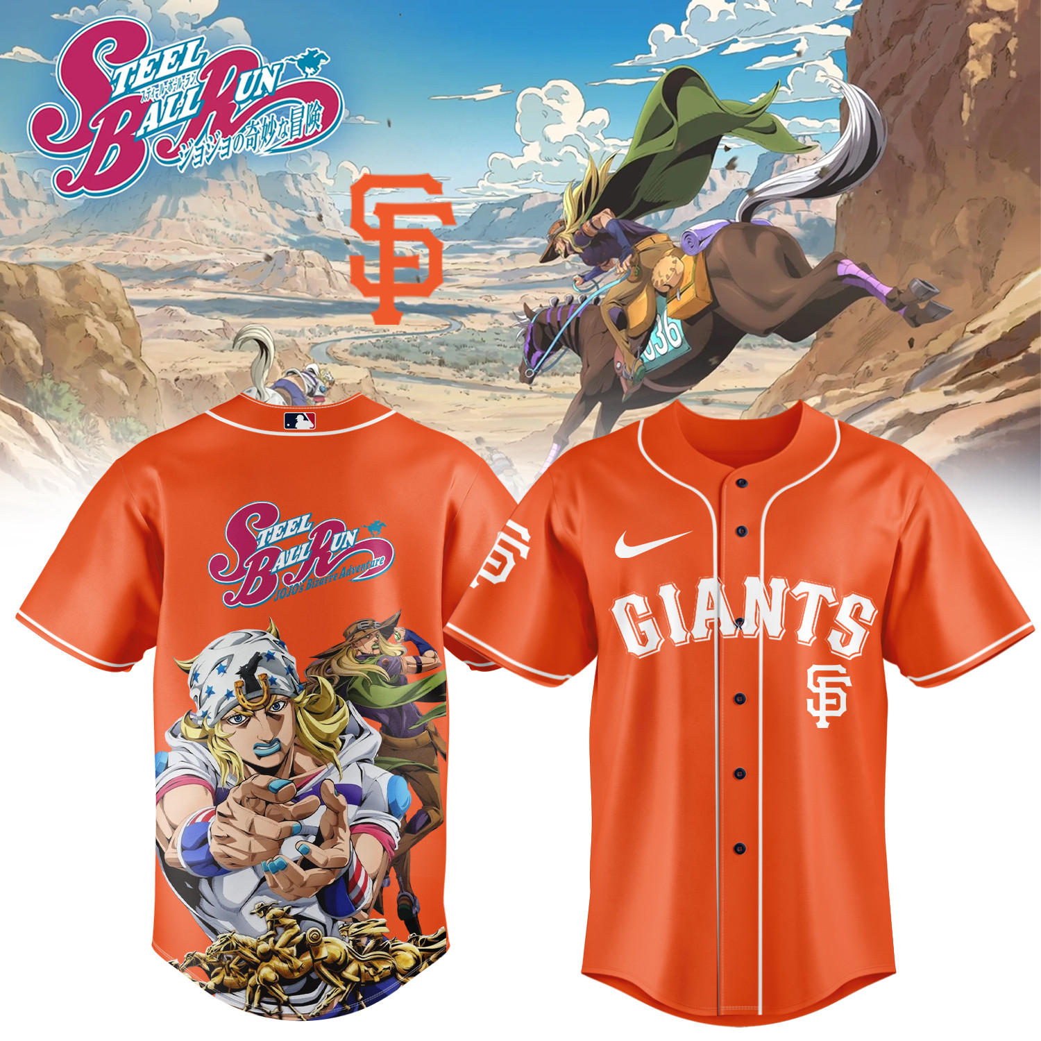 Giants x Steel Ball Run Steel Ball Run Baseball Jersey Steel Ball Run MLB Playoffs Shirt