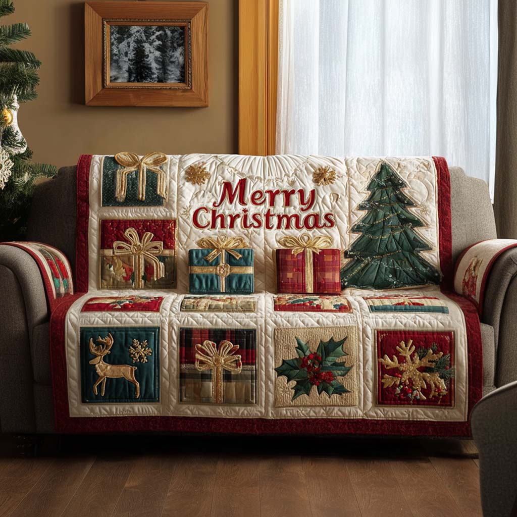 Gift Season Quilted Sofa Cover Christmas Living Decor Best Friend Gifts