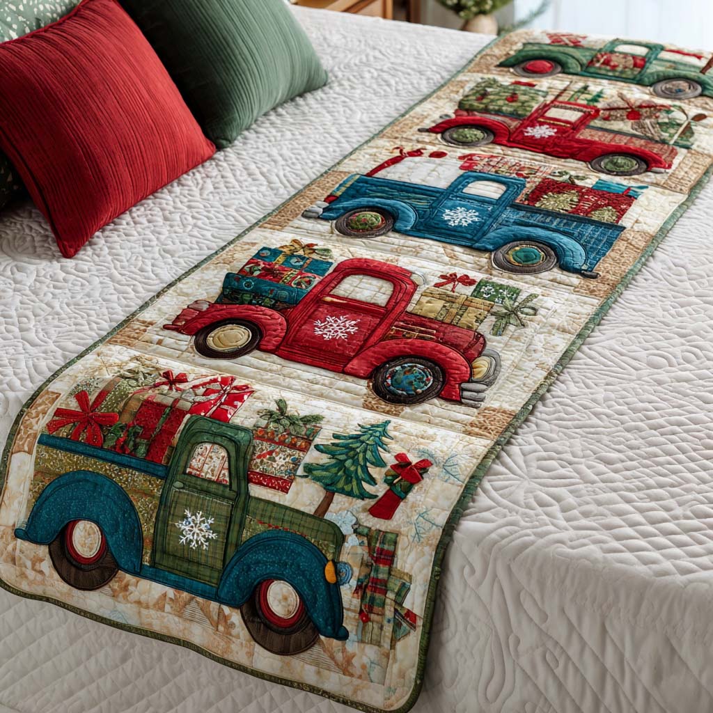 Gift Trucks Quilted Bed Runner Bed Christmas Decor 2025 Christmas Gifts
