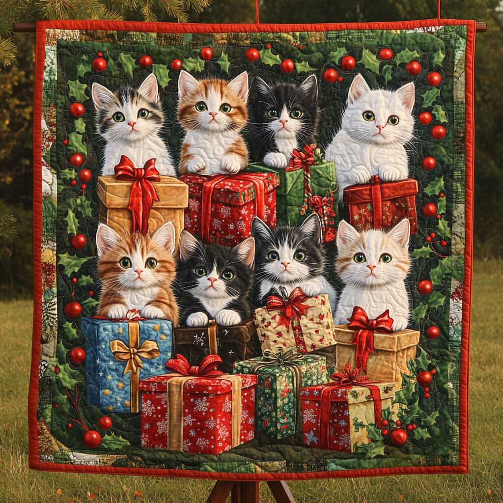Gift Wrapped Kittens Quilted Blanket Presents For Cat Lovers