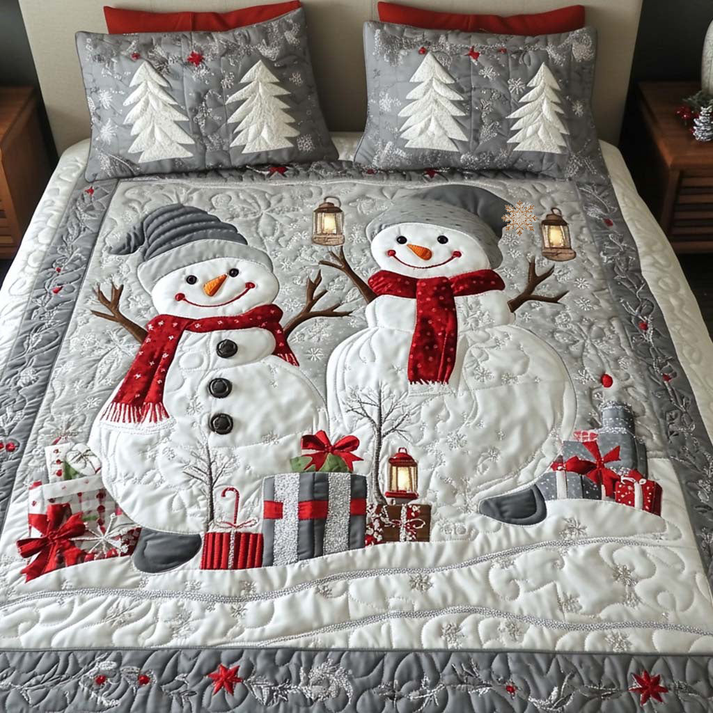 Gifted Snow Quilted Bedding Set Winter Christmas Bedroom Decor Holiday Bedding Gift Ideas