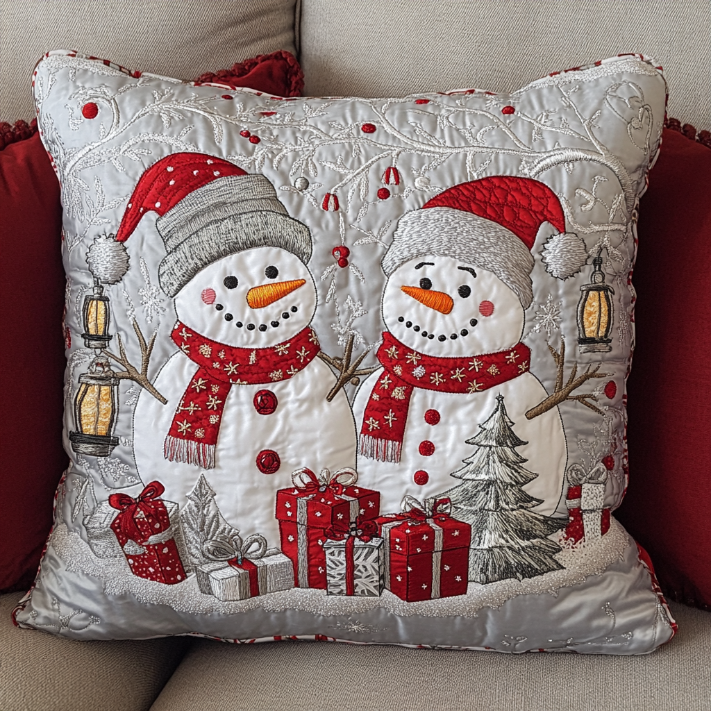Gifted Snow Quilted Pillow Case Xmas Pillow Cover for Holiday Decor