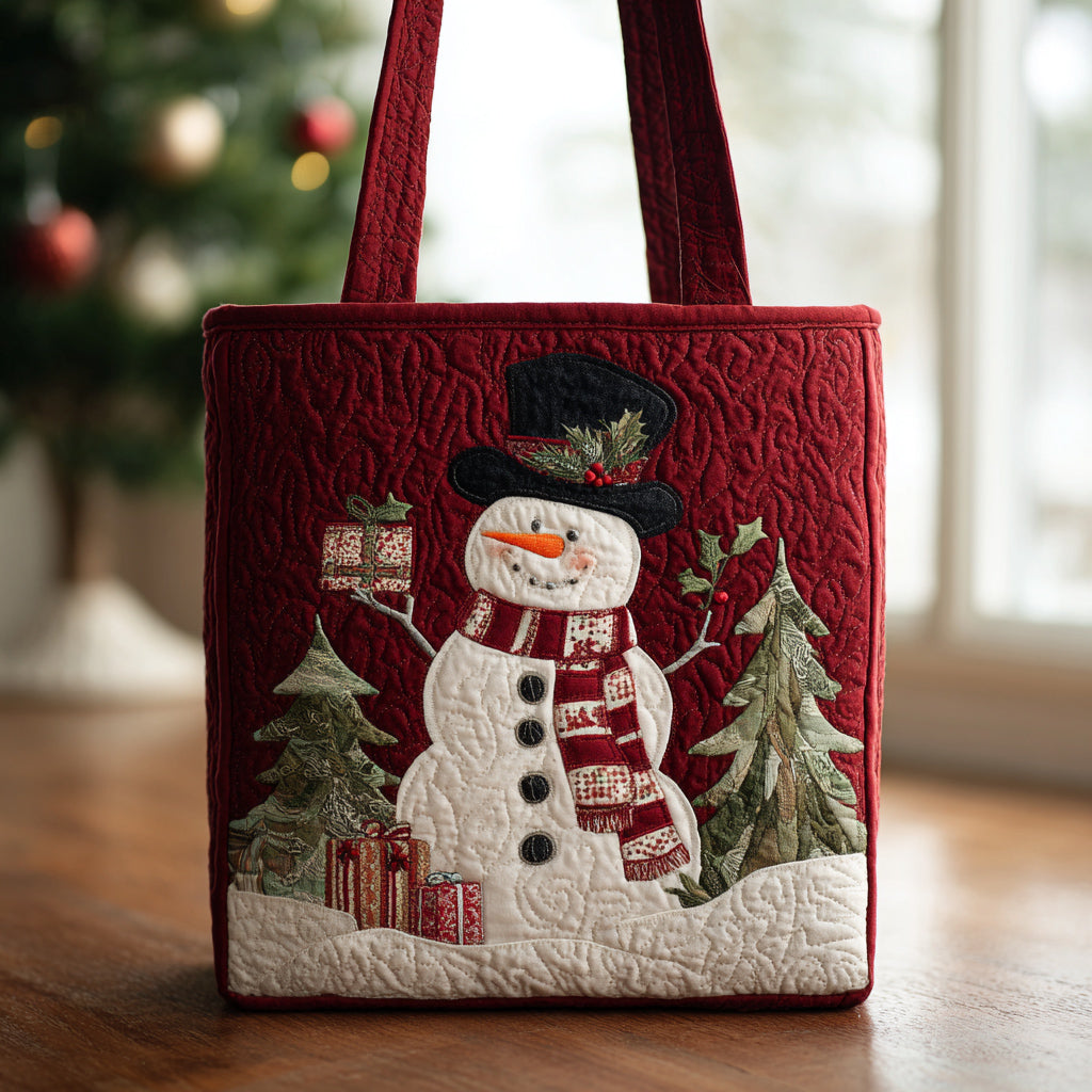 Gifted Snowman Joy Quilted Tote Bag Snowman Themed Gifts