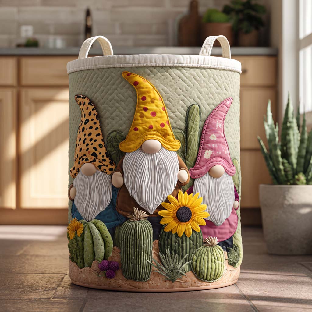 Giggly Gnome Quilted Laundry Basket Thanksgiving Merch Gift