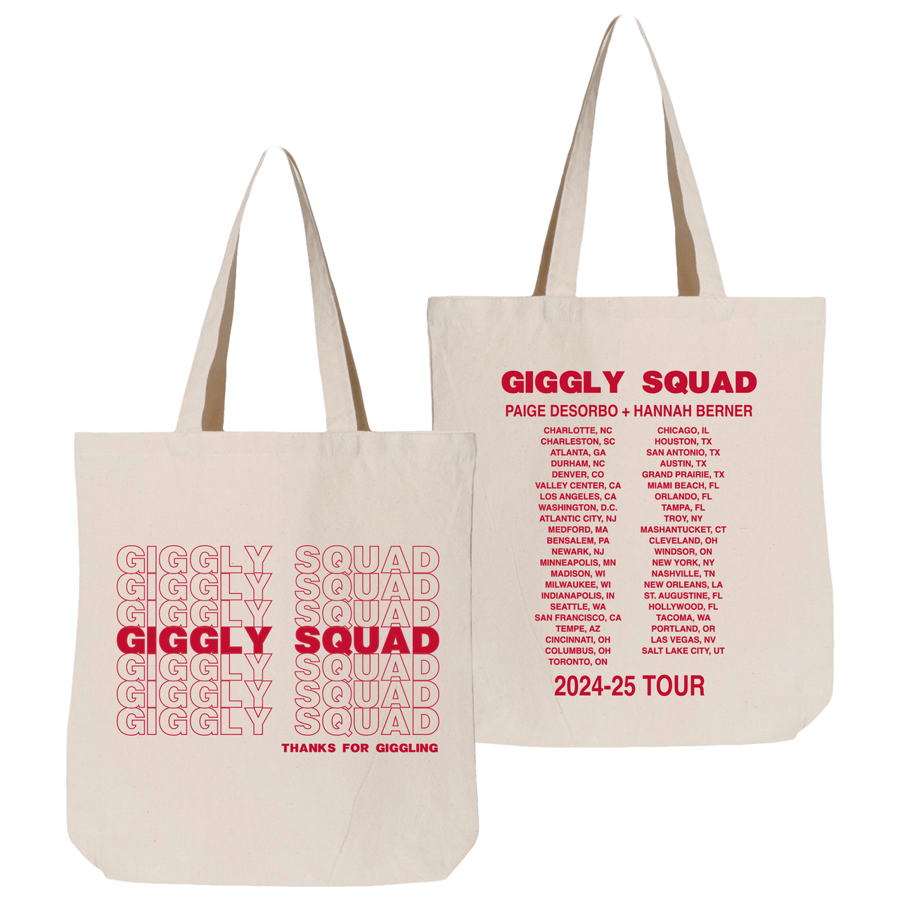 Giggly Squad Merch Tote Bag Thank You For Giggling 2024 2025 Tour Merchandise Gifts