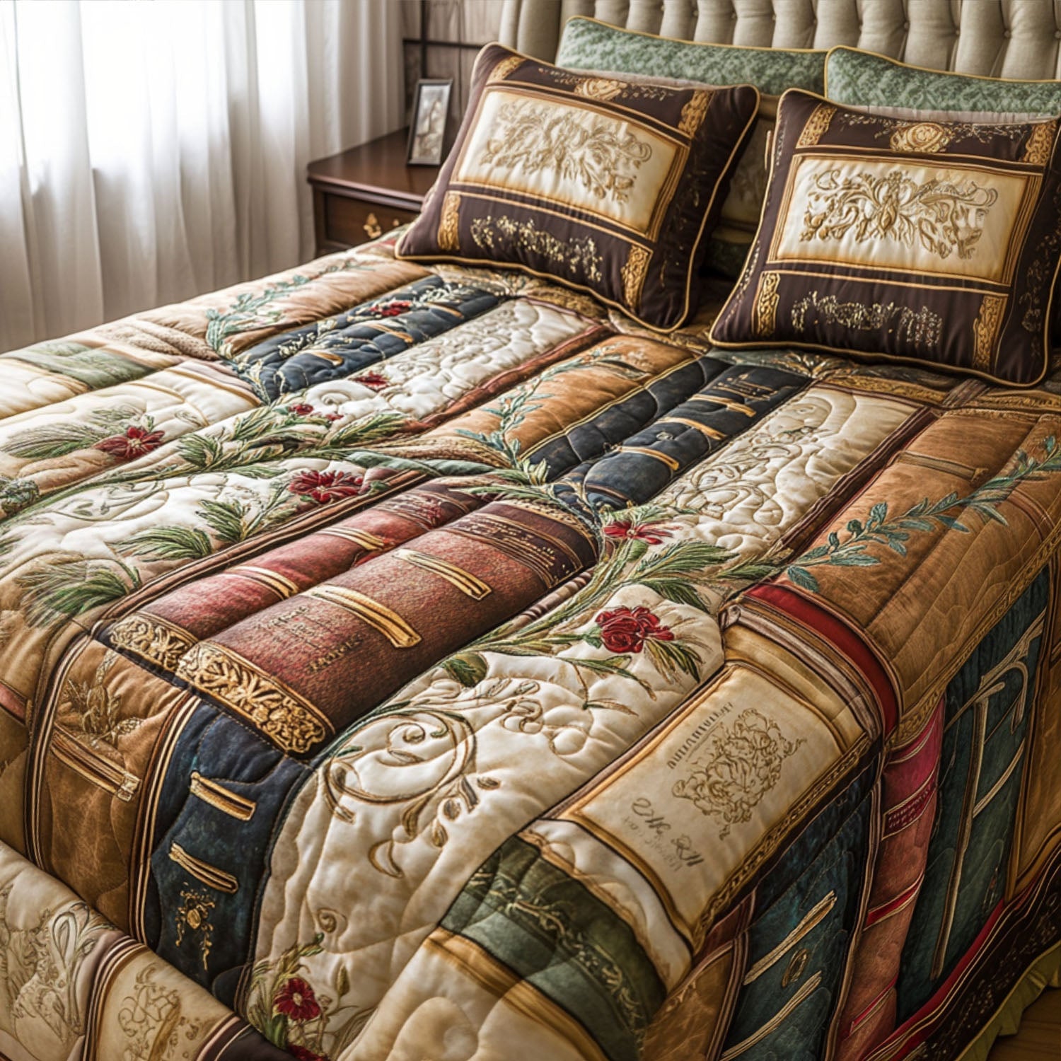 Gilded Book Spines Collection Quilted Bedding Set Cozy Comforter Set for Winter Warmth