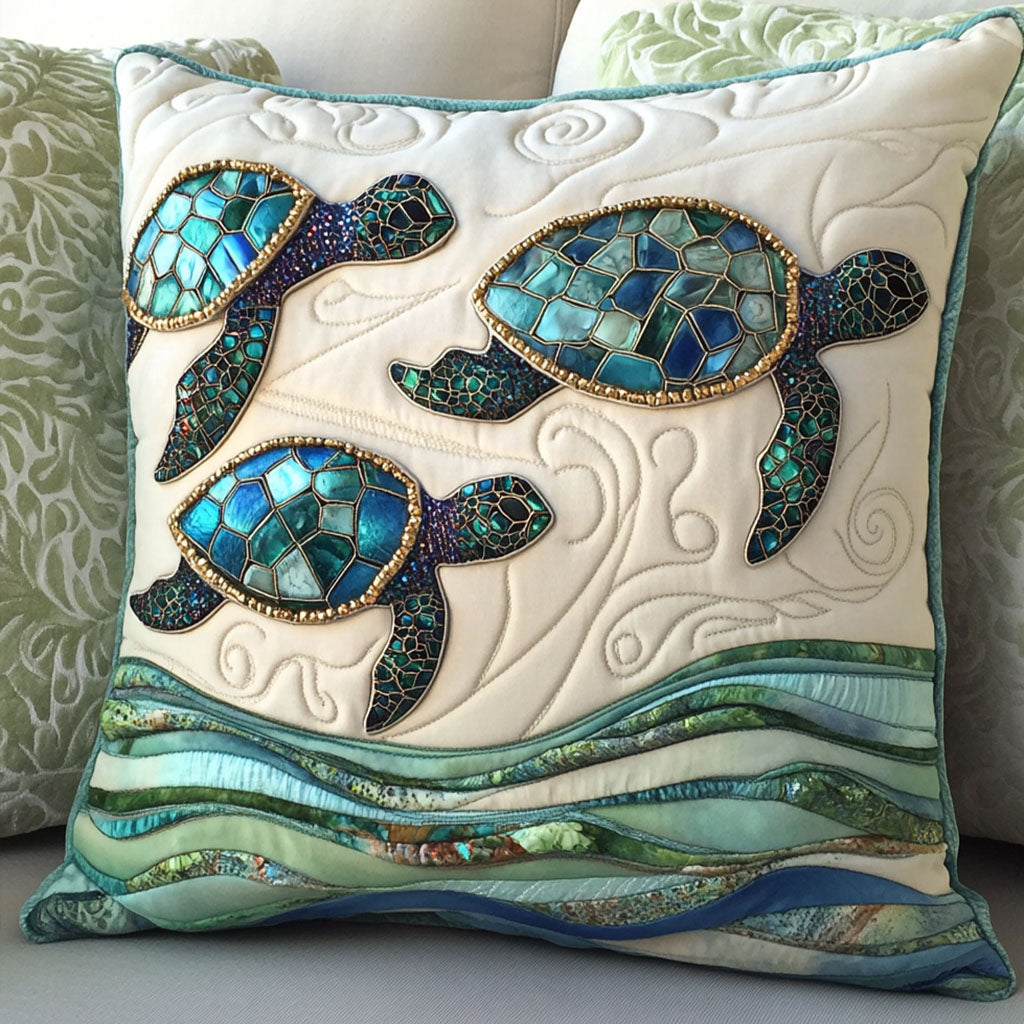 Gilded Ocean Journey Quilted Pillow Case Nice Pillow Covers Christmas Gifts For Turtle Lovers