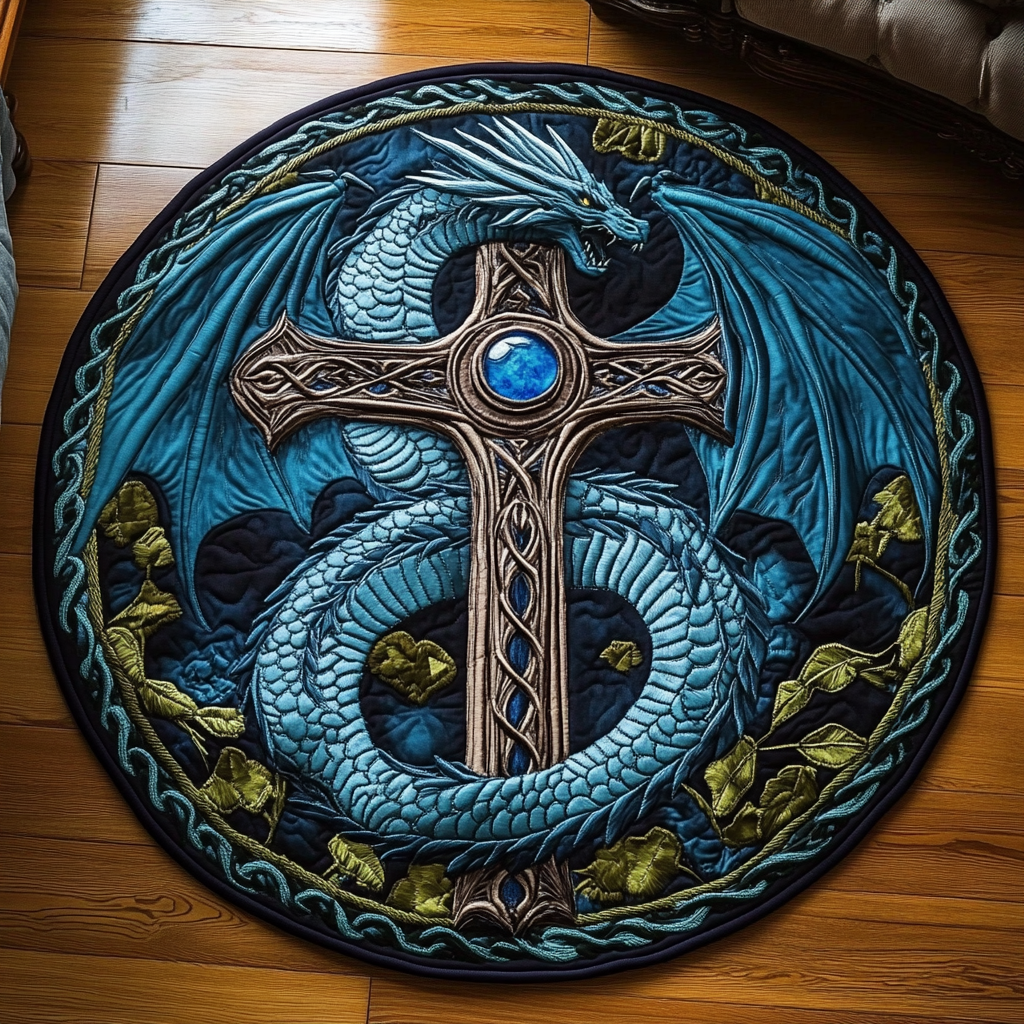 Gilded Scales Quilted Round Mat Christmas Entry Way Decor Gift For Someone Who Loves Dragonflies