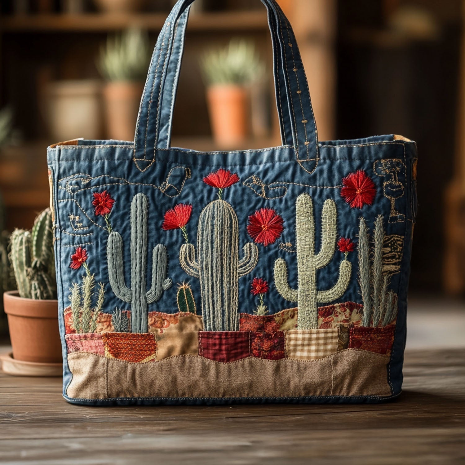 Gilded Succulent Quilted Tote Bag Gifts For Cactus Lovers
