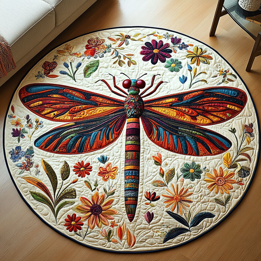 Gilded Wings Quilted Round Mat Christmas Decor For Entryway Dragonfly Gifts For Mom