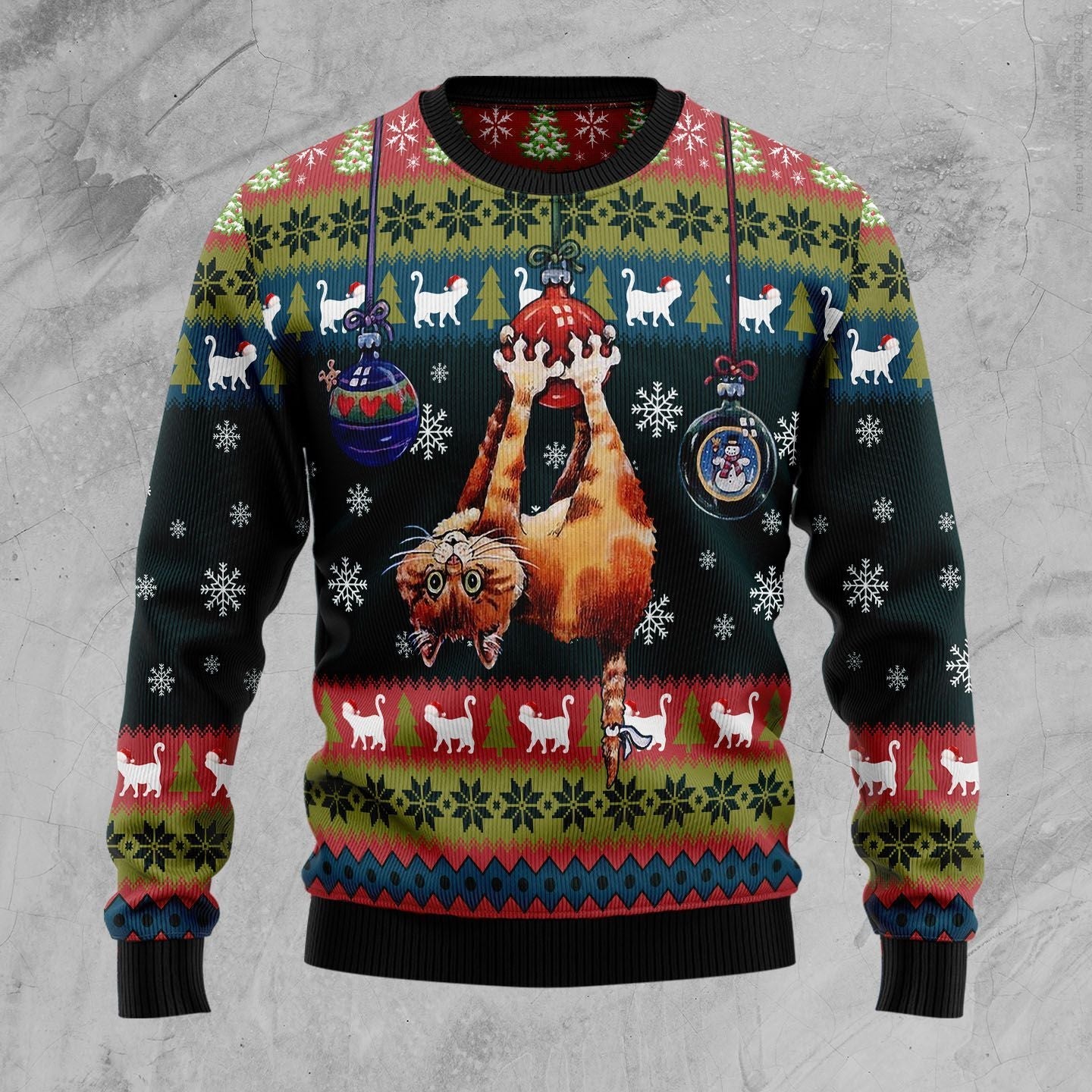 Ginger Cat Hanging On Ugly Christmas Sweater Funny Cat Jumper Gifts For Animal Lovers