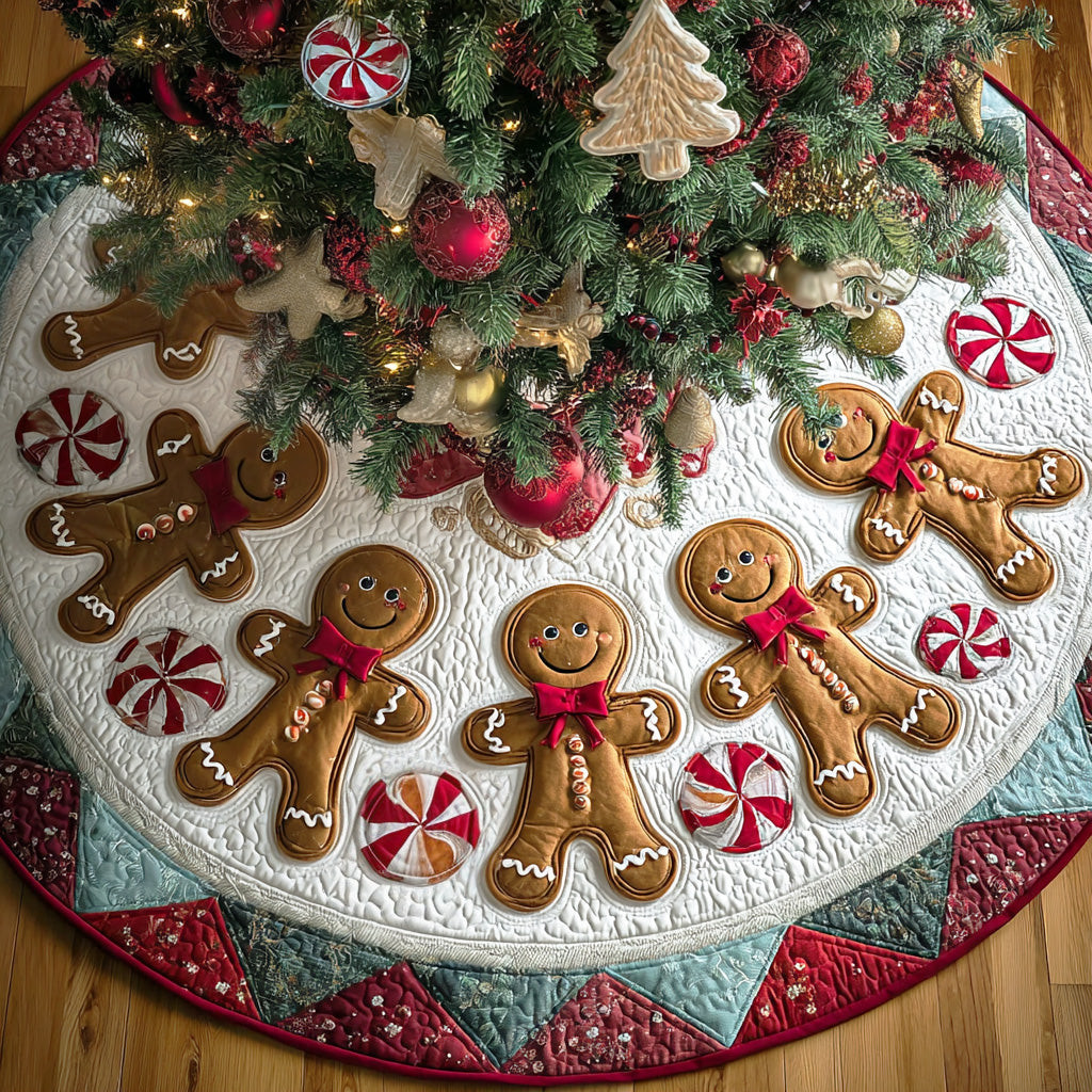 Ginger Haven Christmas Quilted Tree Skirt Winter Home Decor Gingerbread Lover Christmas Gift