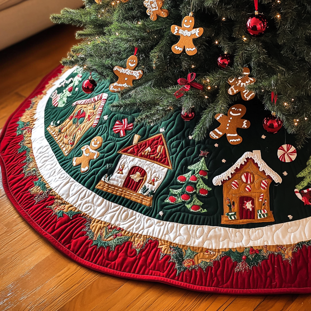 Ginger Joy Quilted Christmas Tree Skirt Exclusive Holiday Tree Skirt Gift for Families