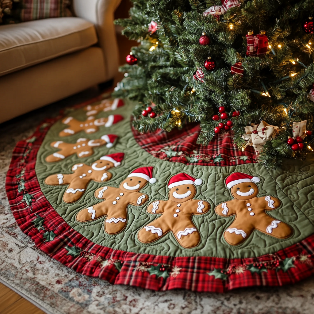 Ginger Snap Christmas Quilted Tree Skirt Seasonal Tree Area Decoration