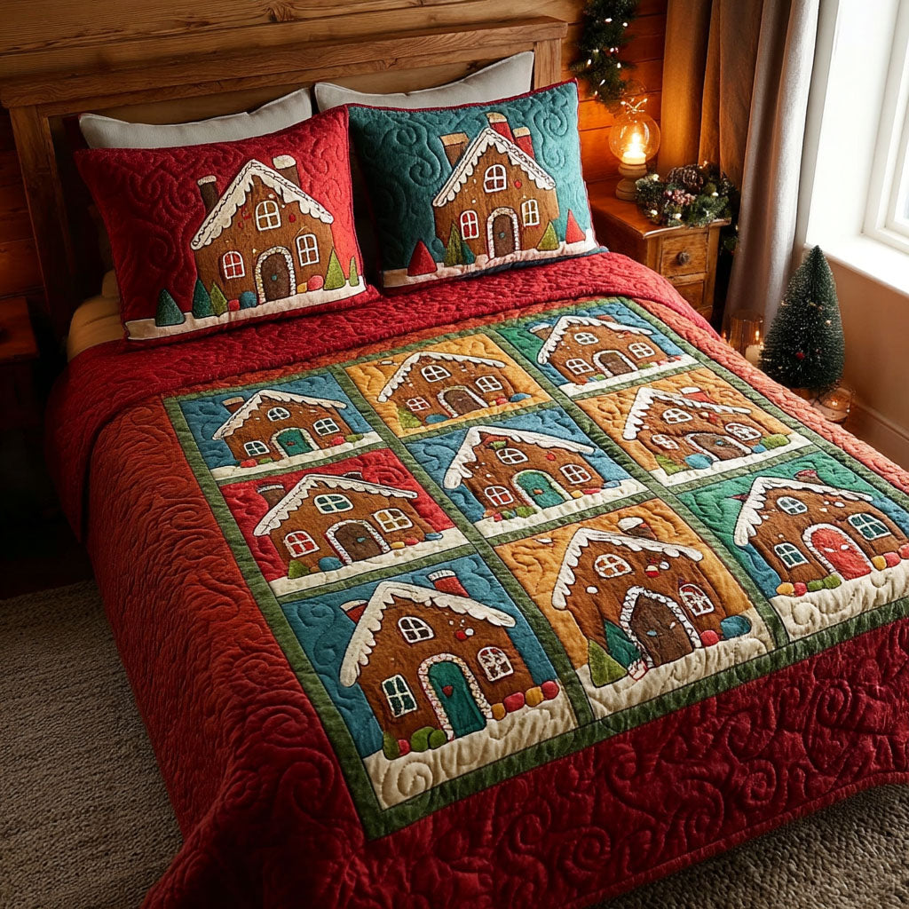 Ginger Village Quilted Bedding Set Lightweight Duvet Cover Set for Year-Round Comfort