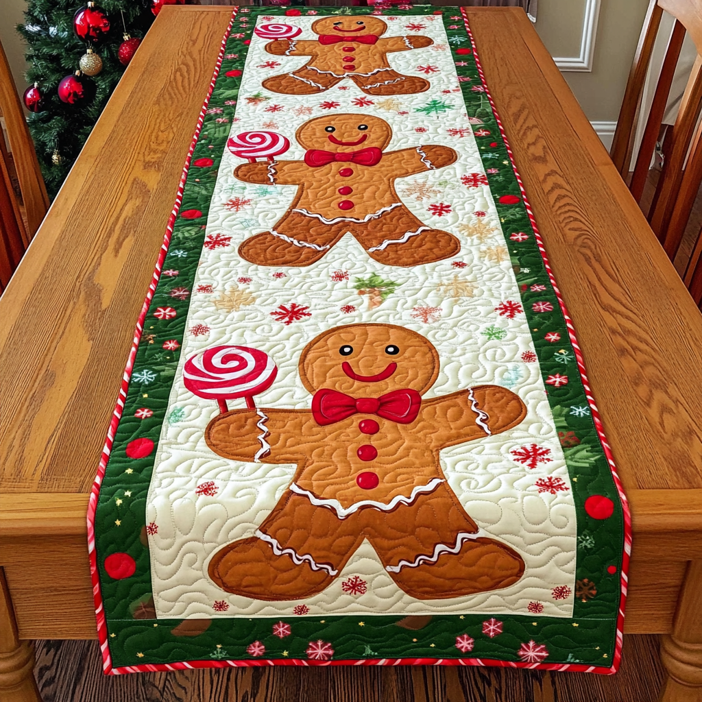 Gingerbeard Baby Quilted Table Runner Christmas Holiday Dining Table Runner Best Family Gift Ideas