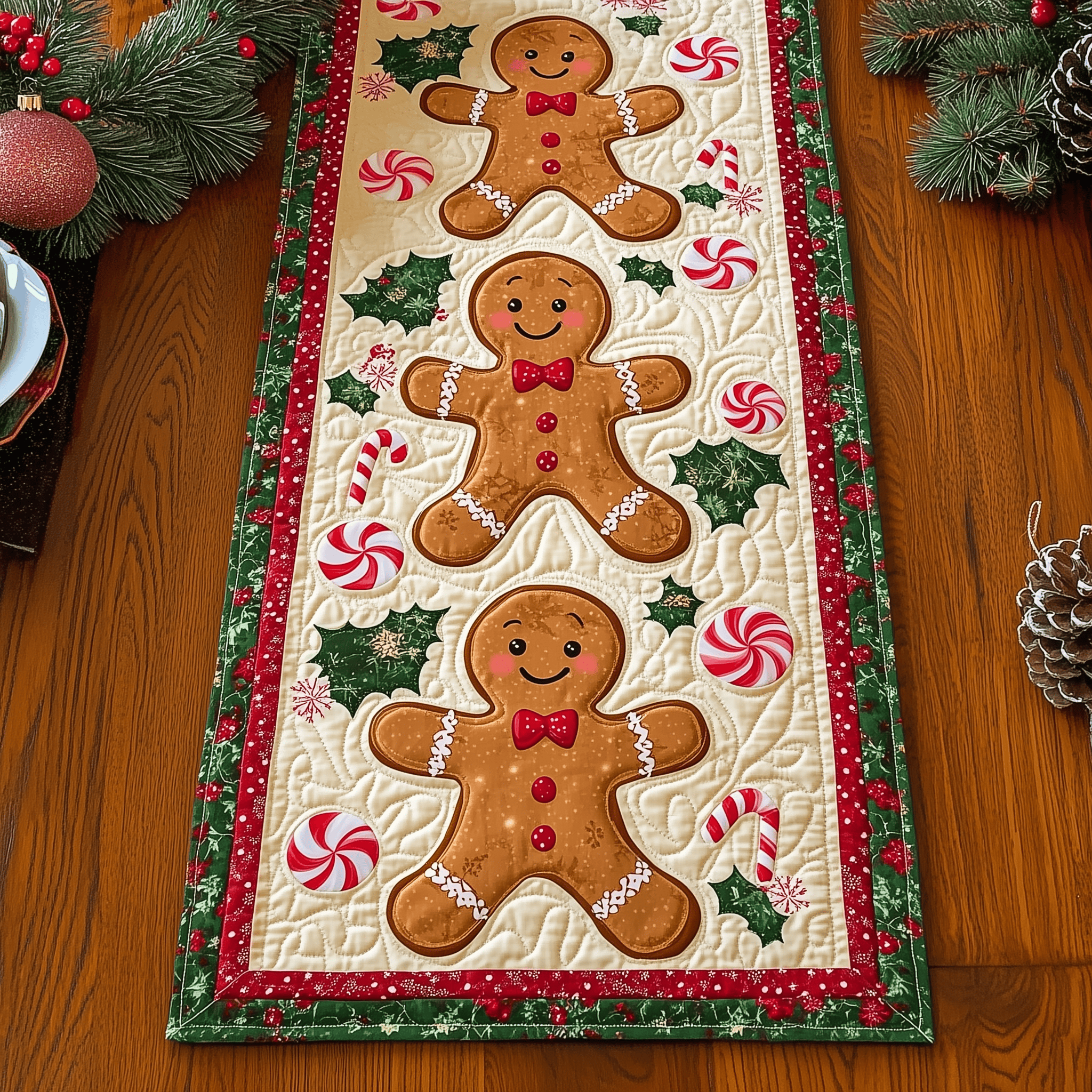 Gingerbeard Baby Quilted Table RunnerChristmas Holiday Dining Table Runner Home Decorations