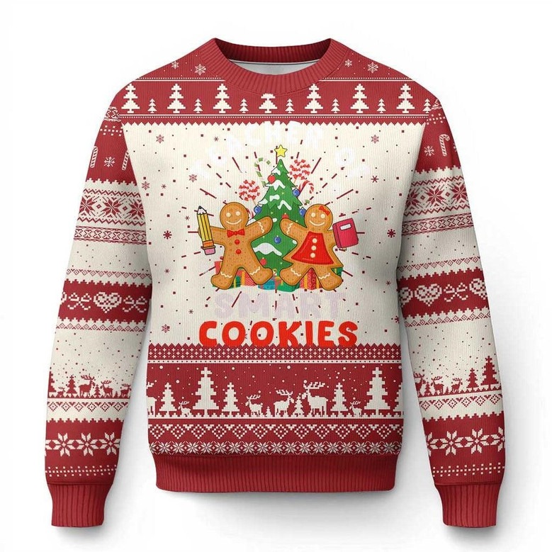 Gingerbread And Pine Tree Ugly Holiday Sweater Cookies Cute Clothes Gifts For Cookie Lovers