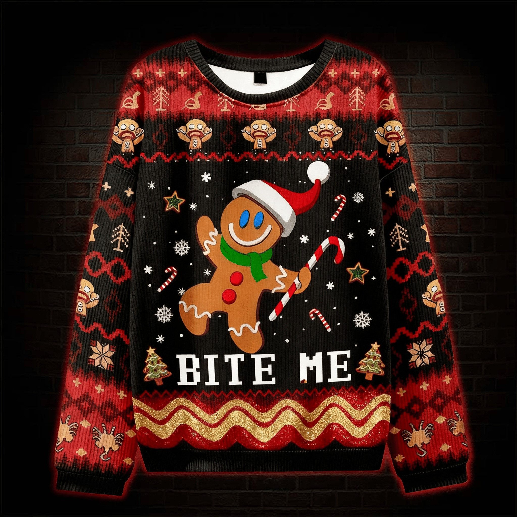 Gingerbread Bite Me Christmas Sweater Funny Xmas Holiday Gifts For Gingerbread Lovers